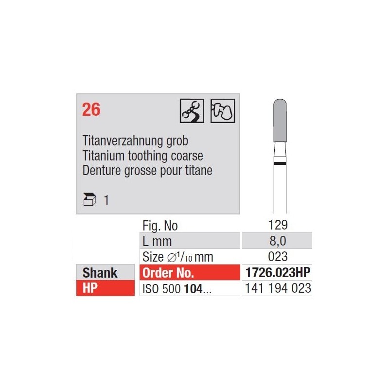 Freze TC Cutter Titanium Cut Coarse 726  023HP