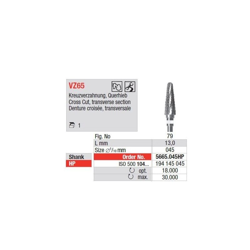 Freze TC Cutter Cross Cut, Transverse section VZ65