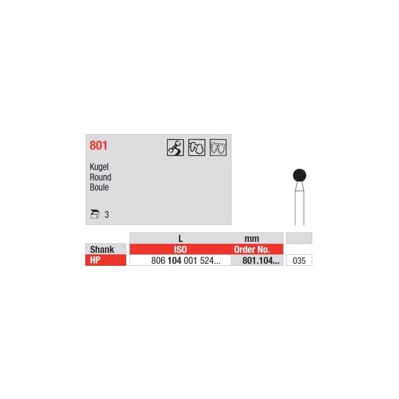 Freze Diamant cu Cap Rotunjit HP 801 - 3 buc. 