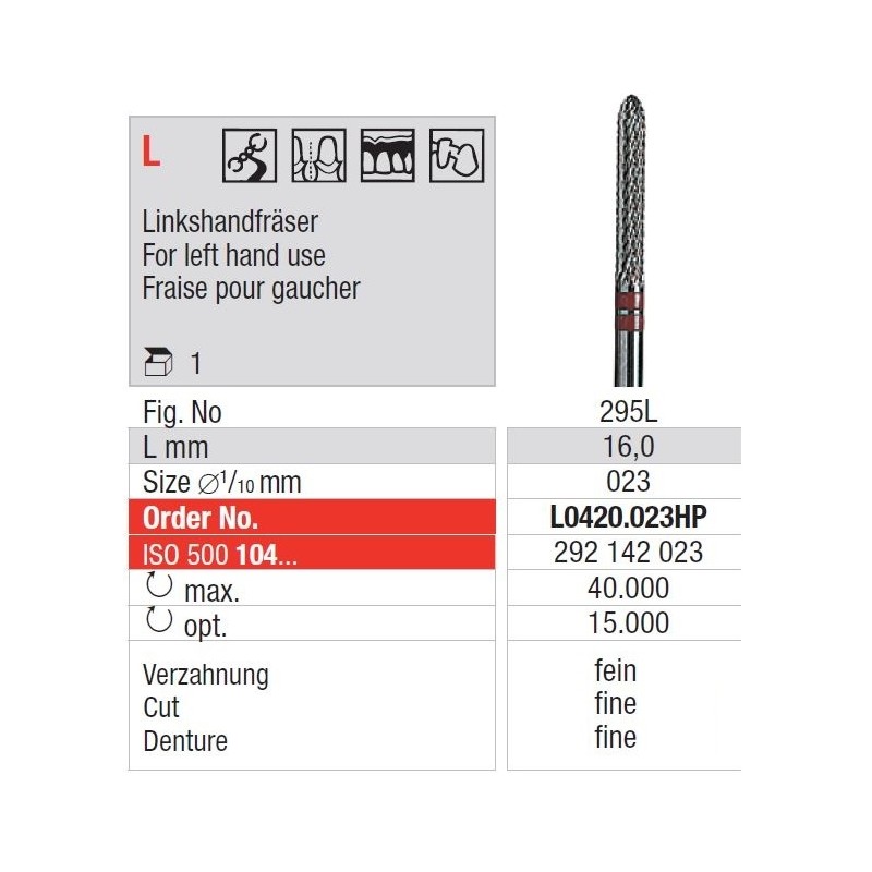Freze TC Cutter Cross Cut Fine/Left-Handed L042 0 023HP
