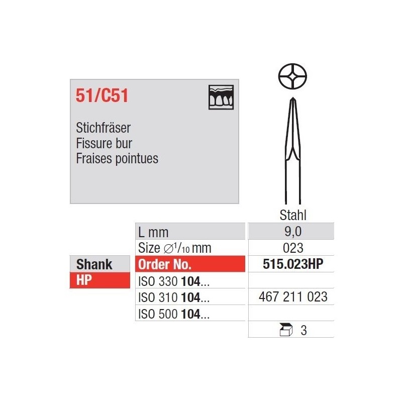 Freze Steel fissure burs  513 014HP