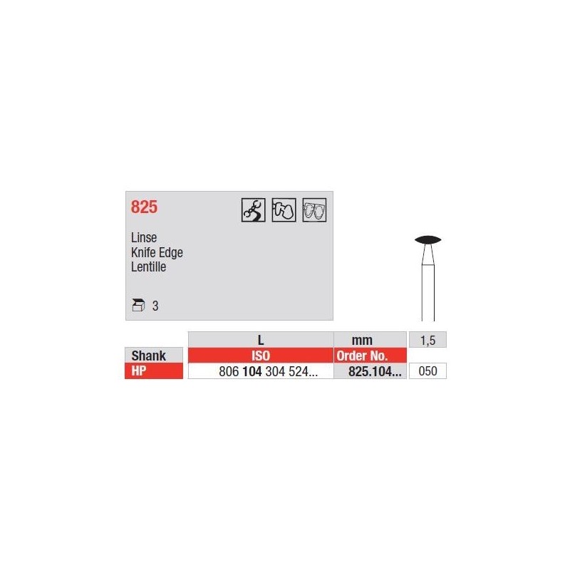 Freze Diamant cu cap Knife Edge HP 825 - 3 buc.  