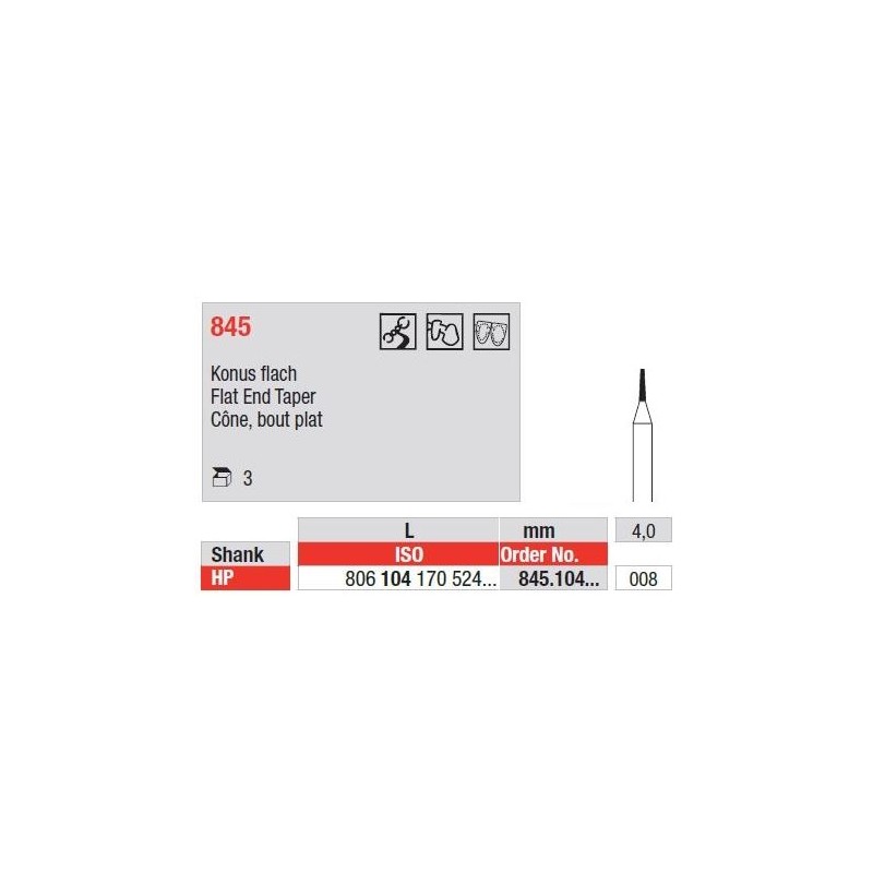 Freze Diamant cu cap Con Plat HP 845 - 3 buc. 