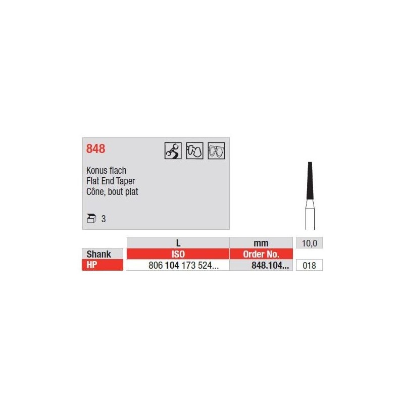 Freze Diamant cu cap Con Plat HP 848 - 3 buc. 