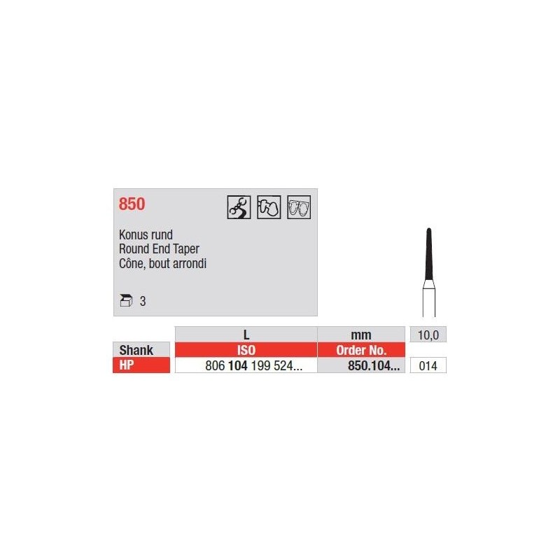 Freze Diamant Con cu Cap Rotunjit HP 850 - 3 buc.
