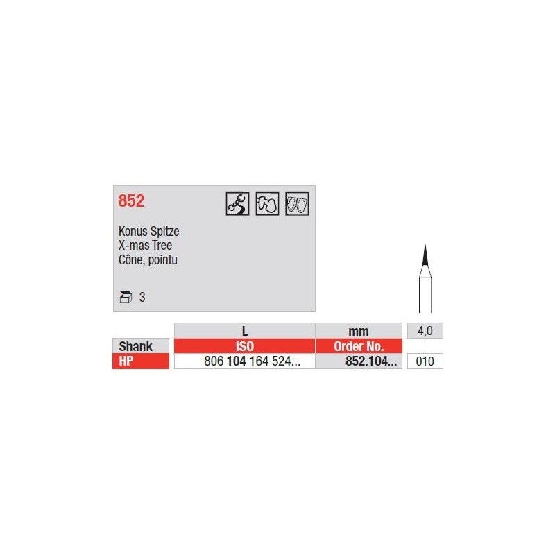 Freze Diamant cu Cap Con Ascutit HP 852 - 3 buc. 