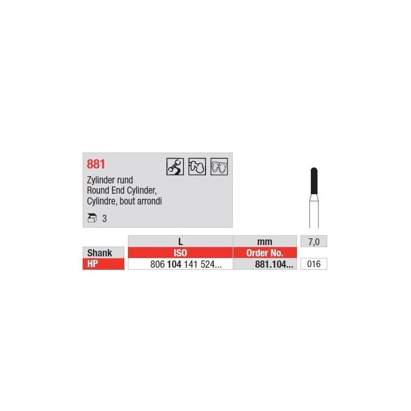 Freze Diamant Cilindru cu Cap Rotunjit HP 881 - 3 buc. 