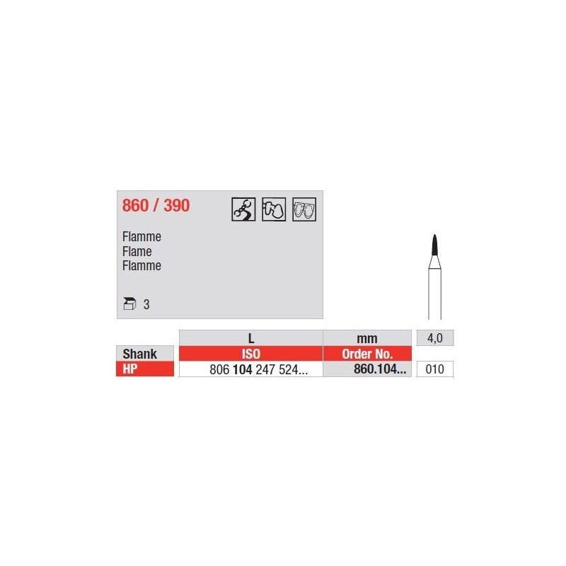 Freze Diamant cu cap Flacara HP 860 / 390 - 3 buc.