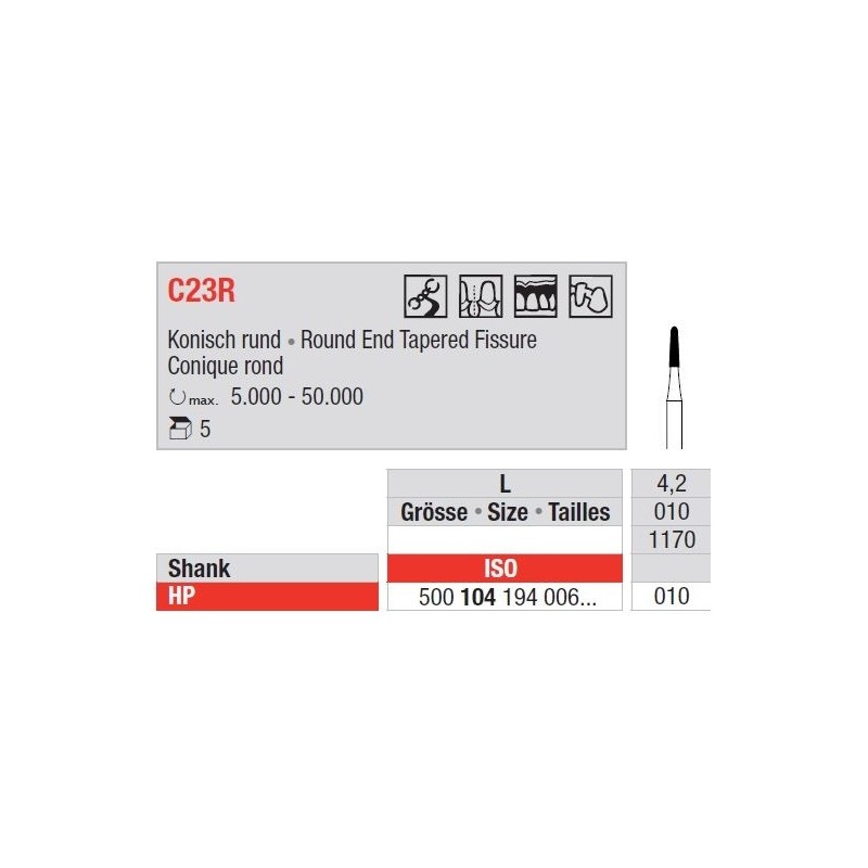Freze TC Bur HP Round end tapered fissure C23R  104 010
