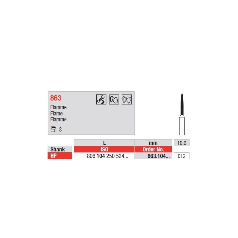 Freze Diamant cu cap Flacara HP 863 - 3 buc. 