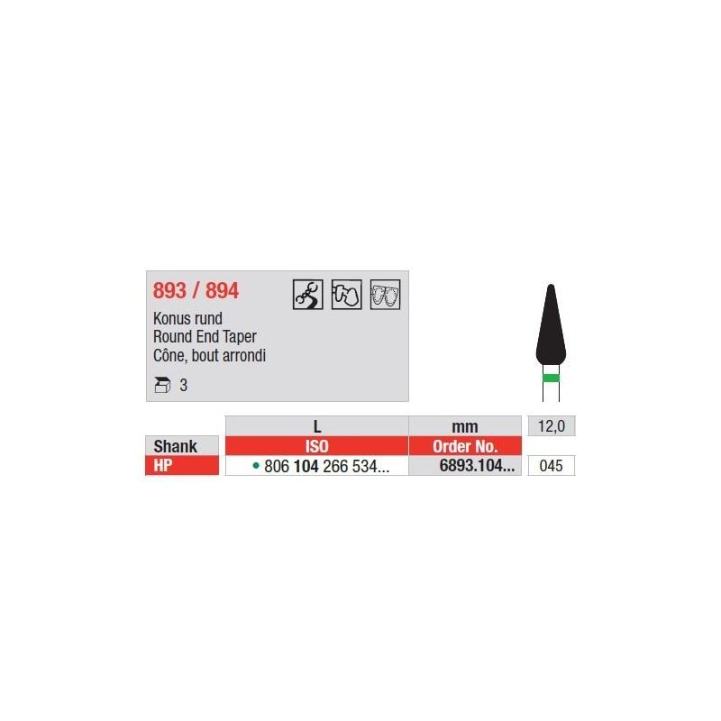 Freze Diamant Con cu Cap Rotunjit HP 893/894 - 3 buc. 