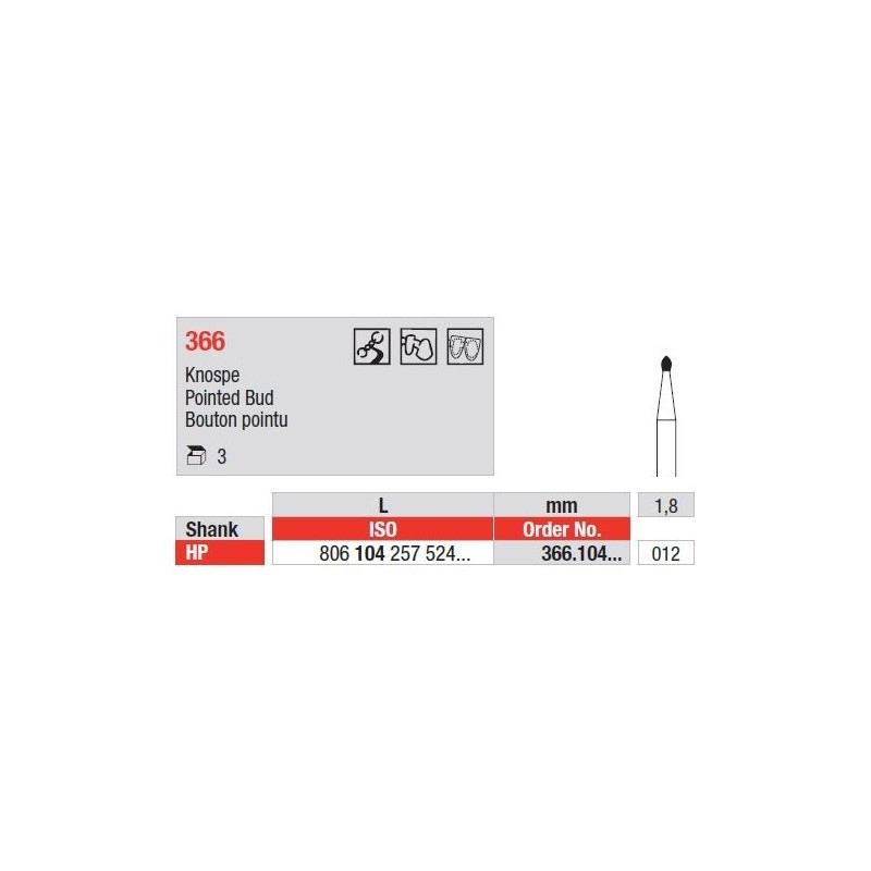 Freze Diamant Pointed Bud 366 - 3 buc. 