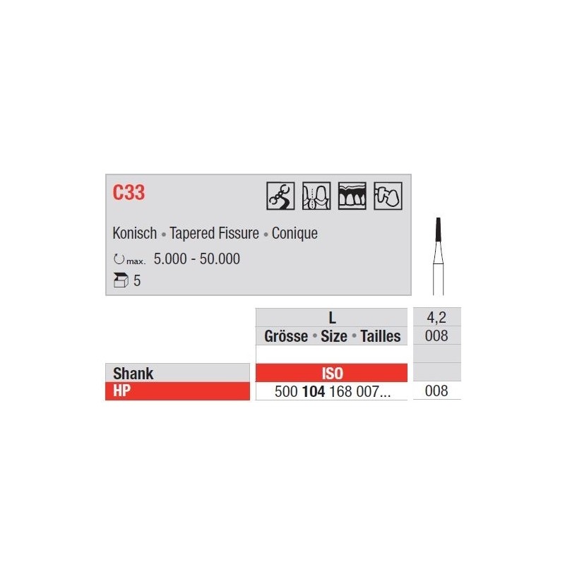 Freze TC Bur HP - tapered fissure  C33. 104 008