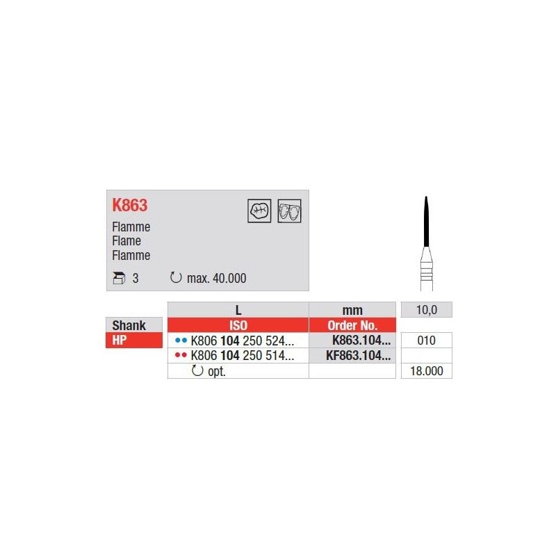 Freze K-Diamant cu cap Flacara HP K863 - 3 buc. 