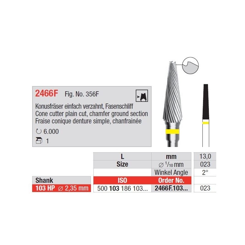 Freze Cone - chamfer ground section, left twist, flat end 2466 F 103 023
