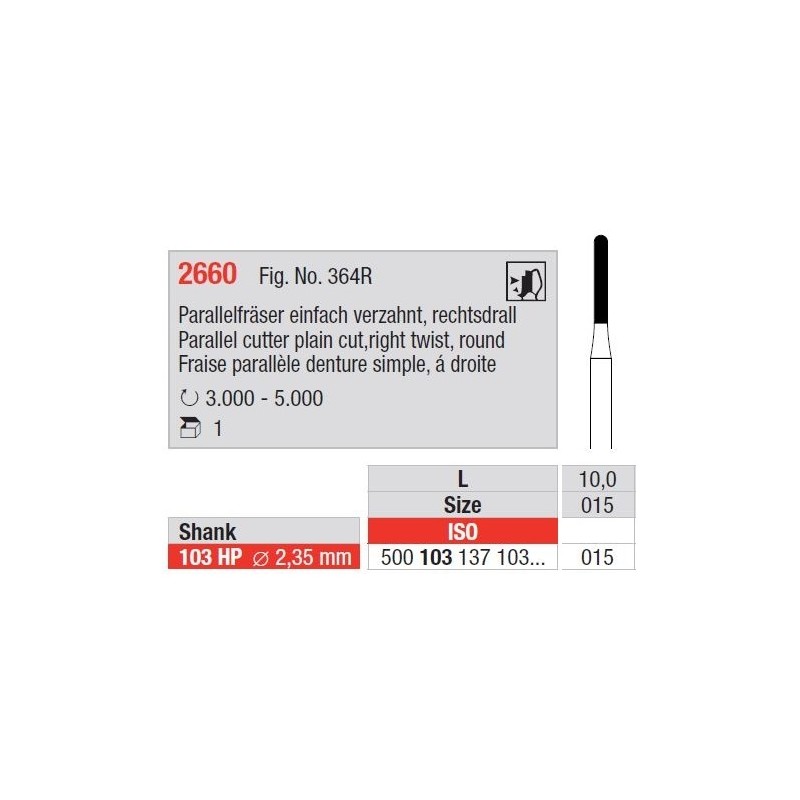 Freze Parall. cutter plain cut Right twist, round end-HPs 2660  103 010