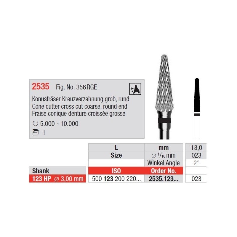 Freze Cone cutter cross cut Round end 2535  123 023