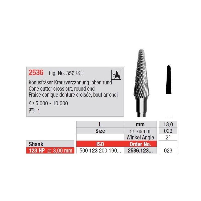 Freze Cone cutter cross cut Round end - HP short 2536  123 023