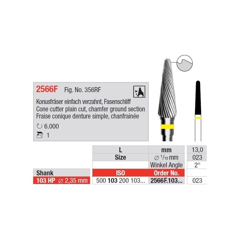 Freze Cone - chamfer ground section, left twist, round end 2566 F 103 023
