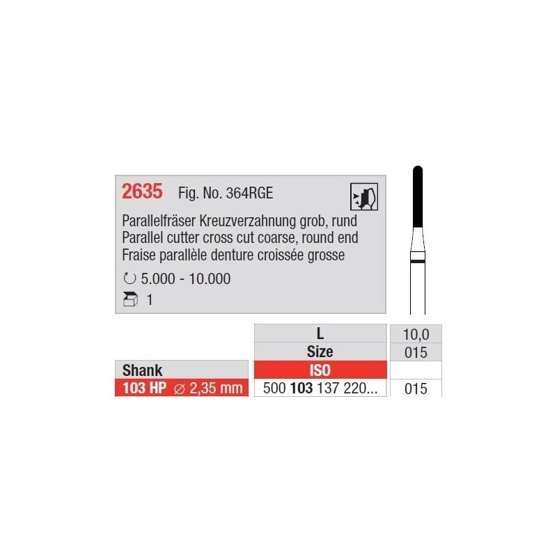 Freze Parallel cutter cross cut Round end - HP short 2635  103 010