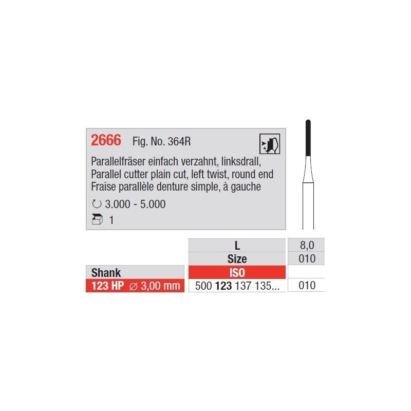 Freze Parallel cutter plain cut left twist,round end 2666 103HP