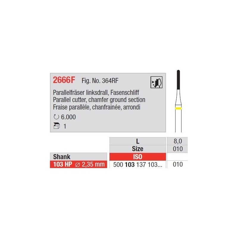 Freze Parallel cutter-chamfer ground section, left twist, round end 2666 F 103 010