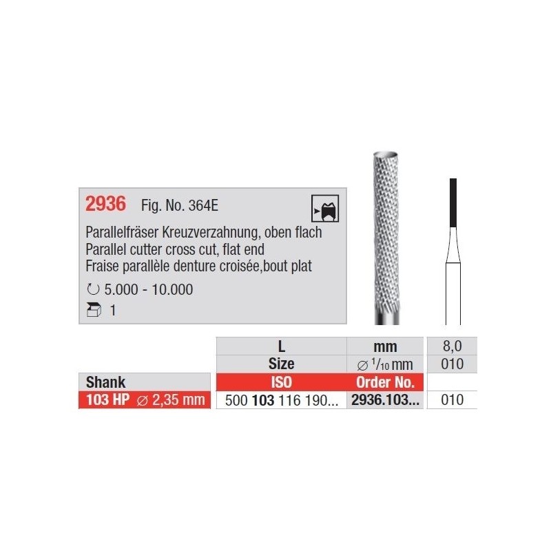 Freze Parallel cutter cross cut flat end 2936 103HP