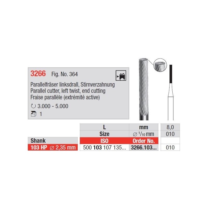Freze Parallel cutter plain cut Left twist, end cutting-HPs 3266  103 010
