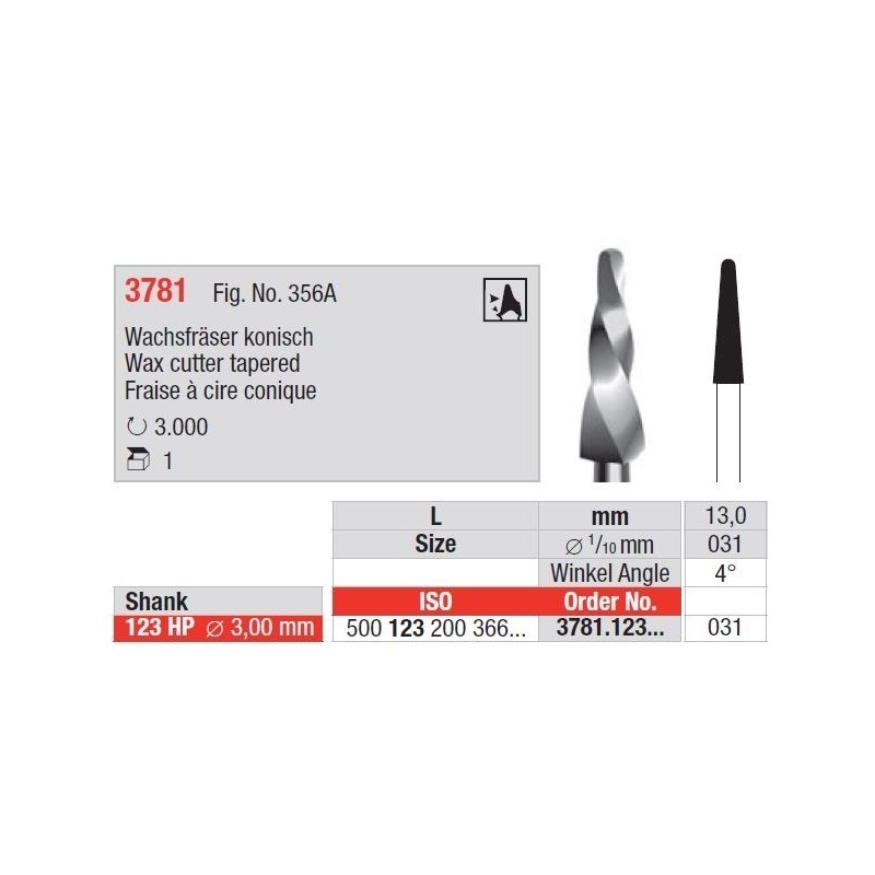 Freze Wax cutter tapered HP short 3781  123 031