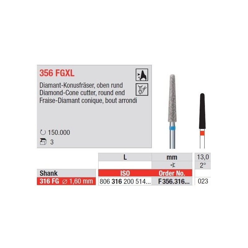 Freze Diamond Cone cutter, round end 356FGXL