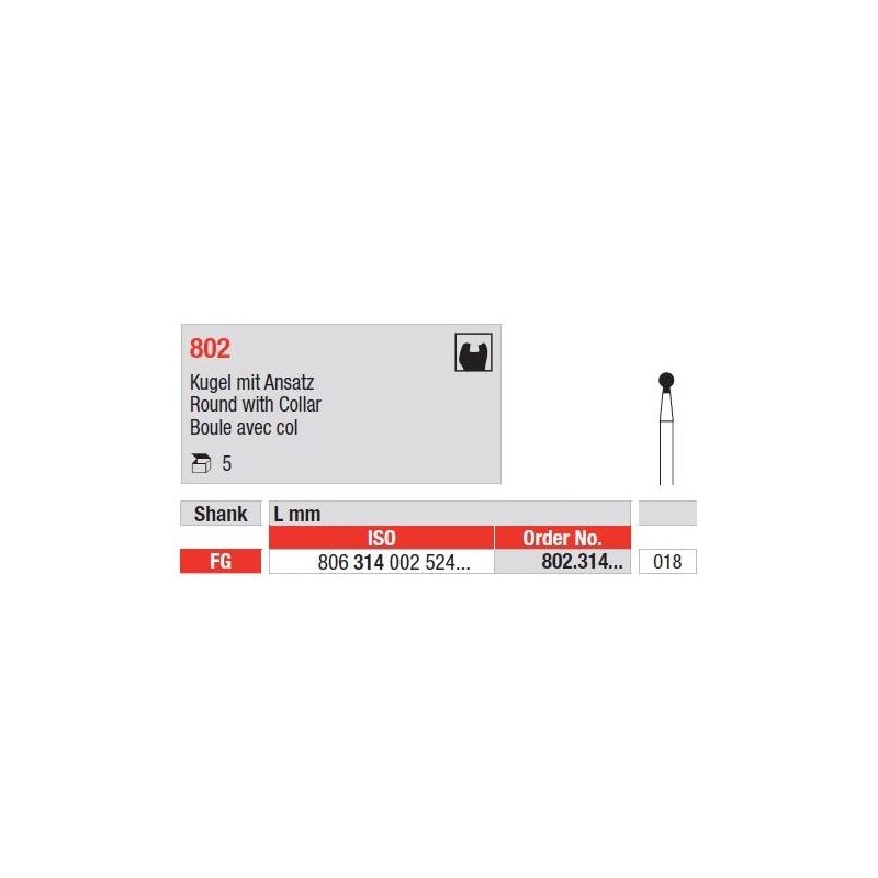 Freze Diamant Cap Rotund FG 802 - 5 buc. 