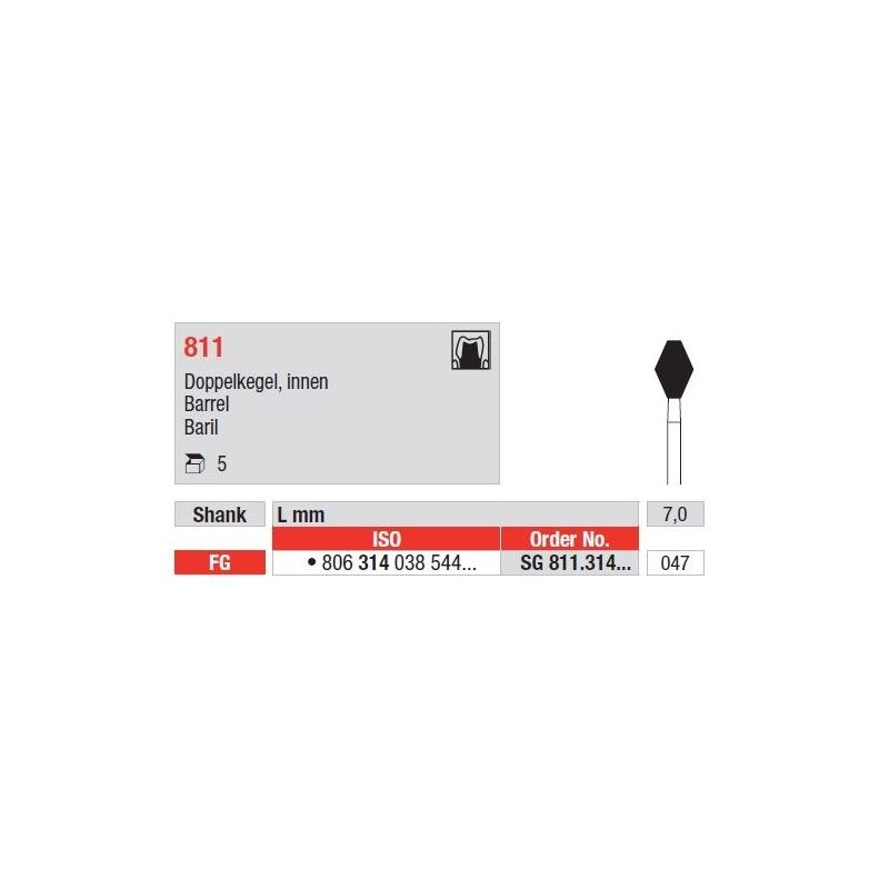 Freze Diamant Cap Barrel FG 811 - 5 buc. 