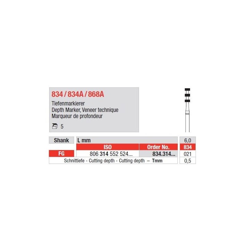 Freze Diamant Indicator Adancime pentru Fatete FG 834 - 1 buc. 