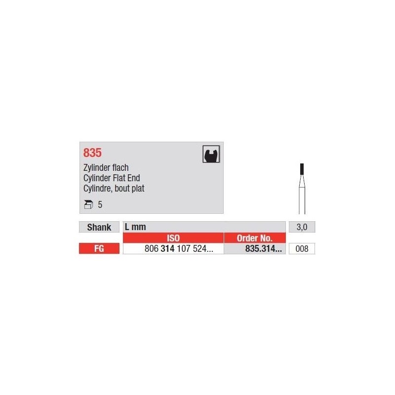 Freze Diamant Cilindru cu Cap Plat FG 835 - 5 buc. 