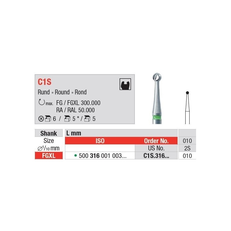 Freze TC Burs FGXL cu cap rotund C1S 