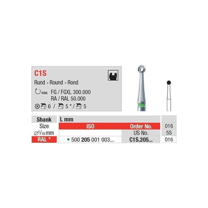 Freze TC Burs RAL cu cap rotund C1S
