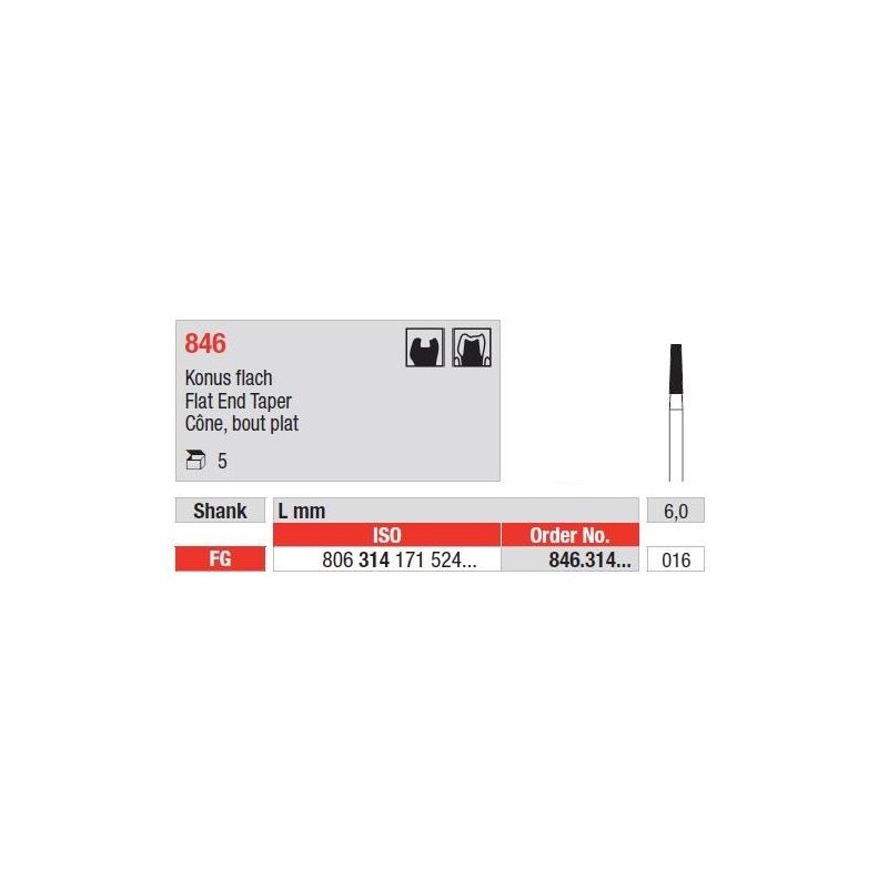 Freze Diamant Con cu Cap Plat FG 846 - 5 buc. 