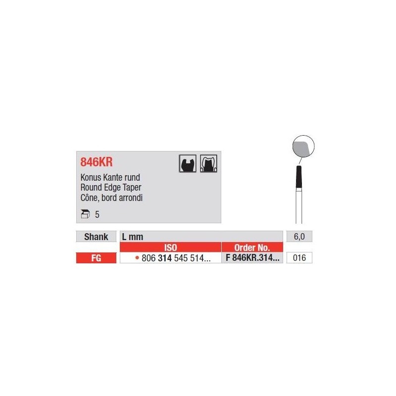 Freze Diamant Con cu Margini Rotunjite FG 846KR - 5 buc. 