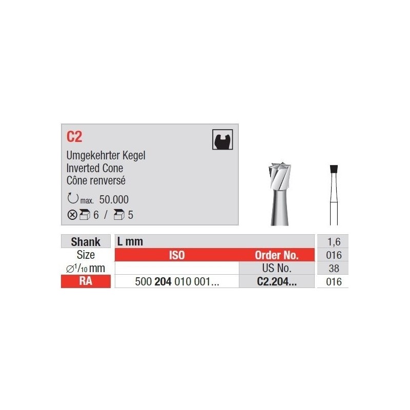 Freze TC Bur - inverted cone RA  C2.2 4 008