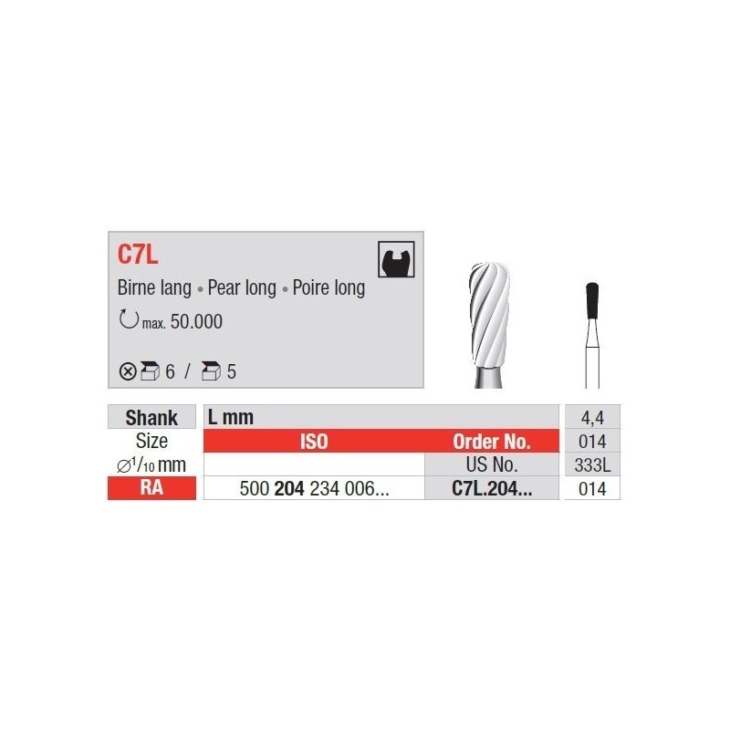 Freze TC Bur RA - pear  C7L. 204 01