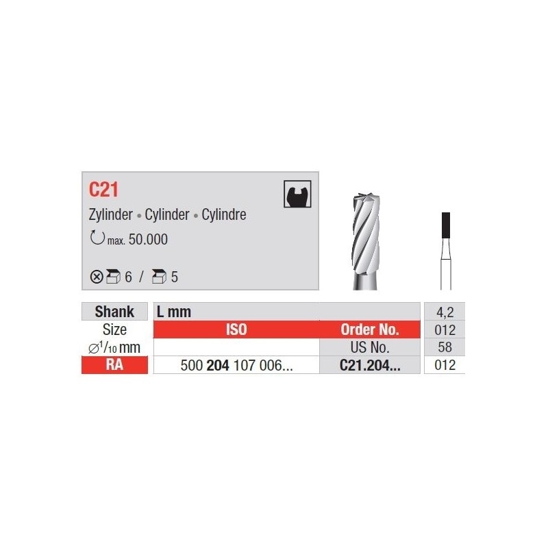 Freze TC Bur RA - cylinder  C21. 204 01