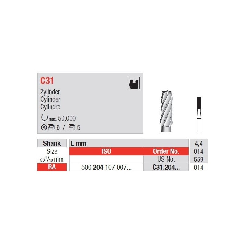Freze TC Bur RA cu cap cilindru C31