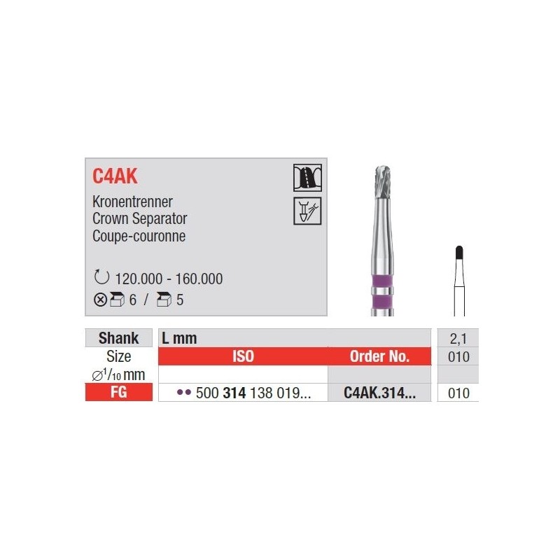 Freze TC Bur FG Crown separator C4AK  314 010