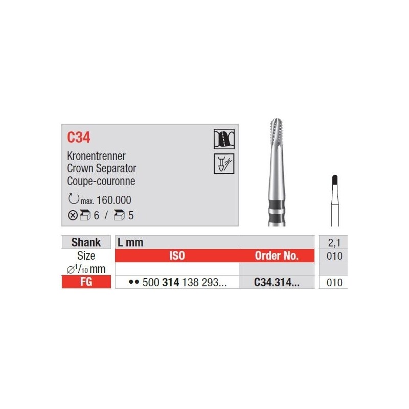 Freze TC Bur FG Crown separator C34. 314 01