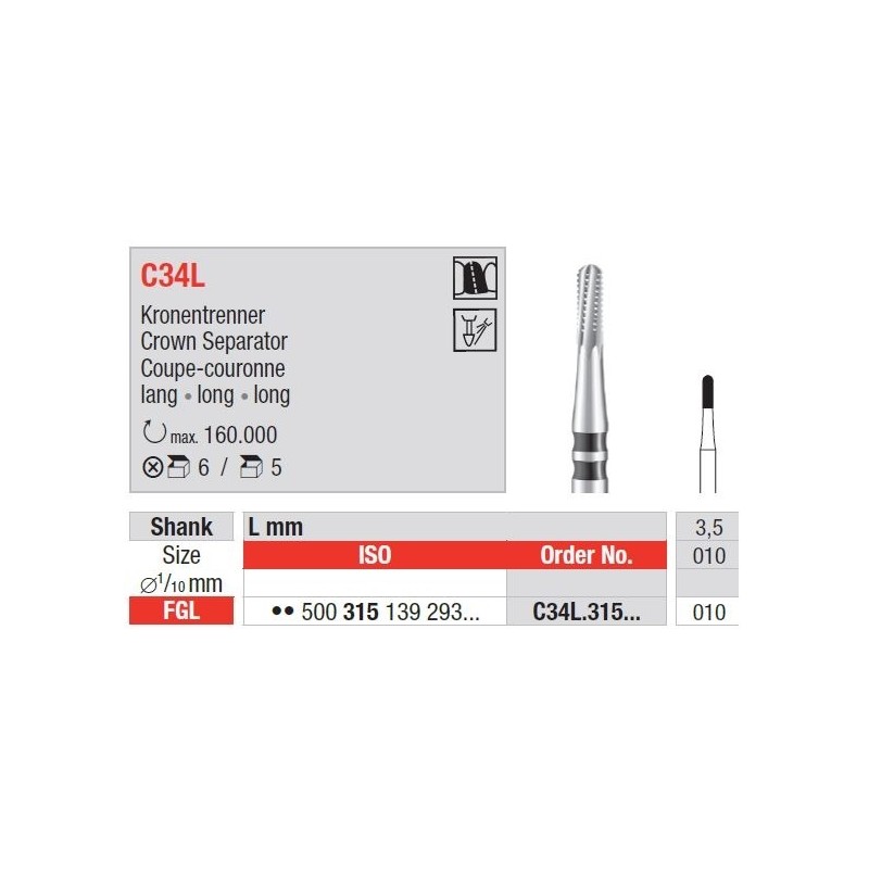 Freze TC Bur FGL Crown separator C34L  315 010