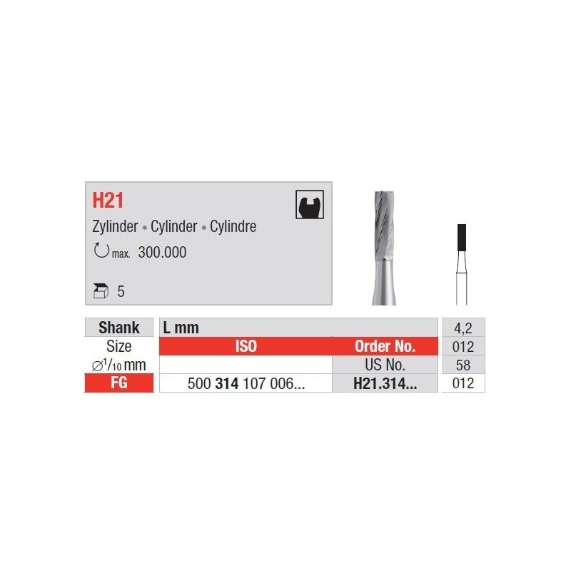 Freze TC Bur FG - cylinder  H21. 314 009