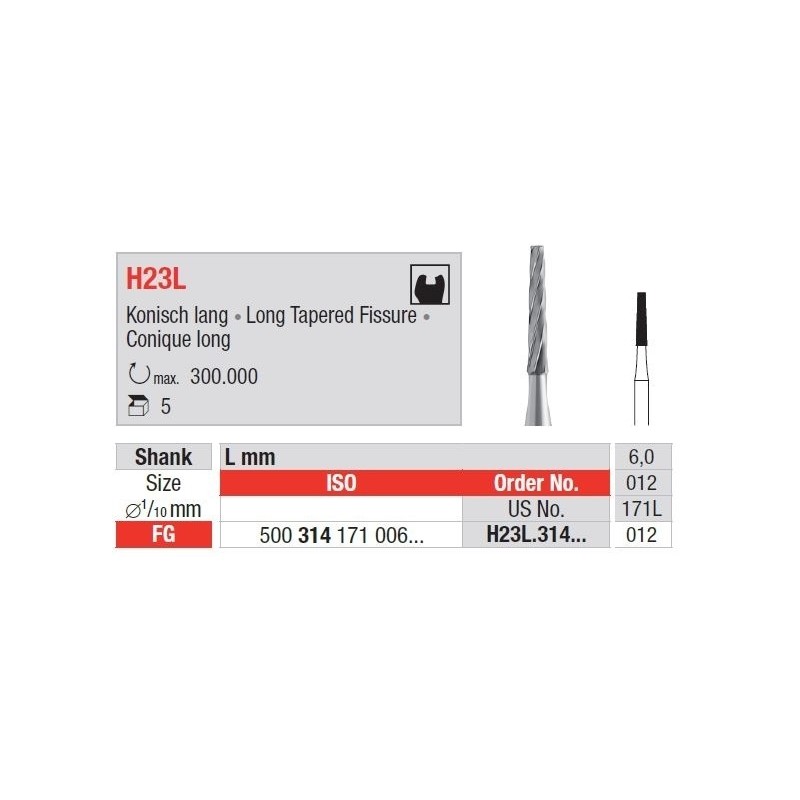 Freze TC Bur FGL - tapered fissure  H23L  314 009