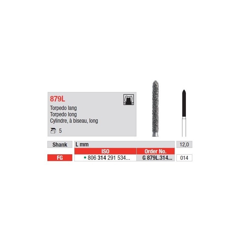 Freze Diamant Cilindru cu Varf Conic Lung FG 879L - 5 buc. 