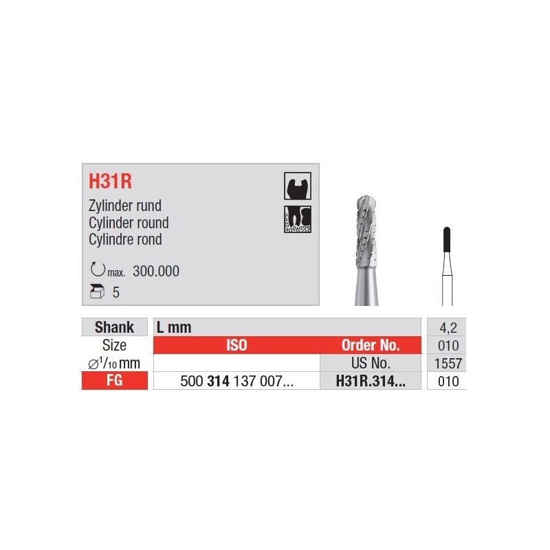 Freze TC Bur - cylinder round FG  H31R  314 010