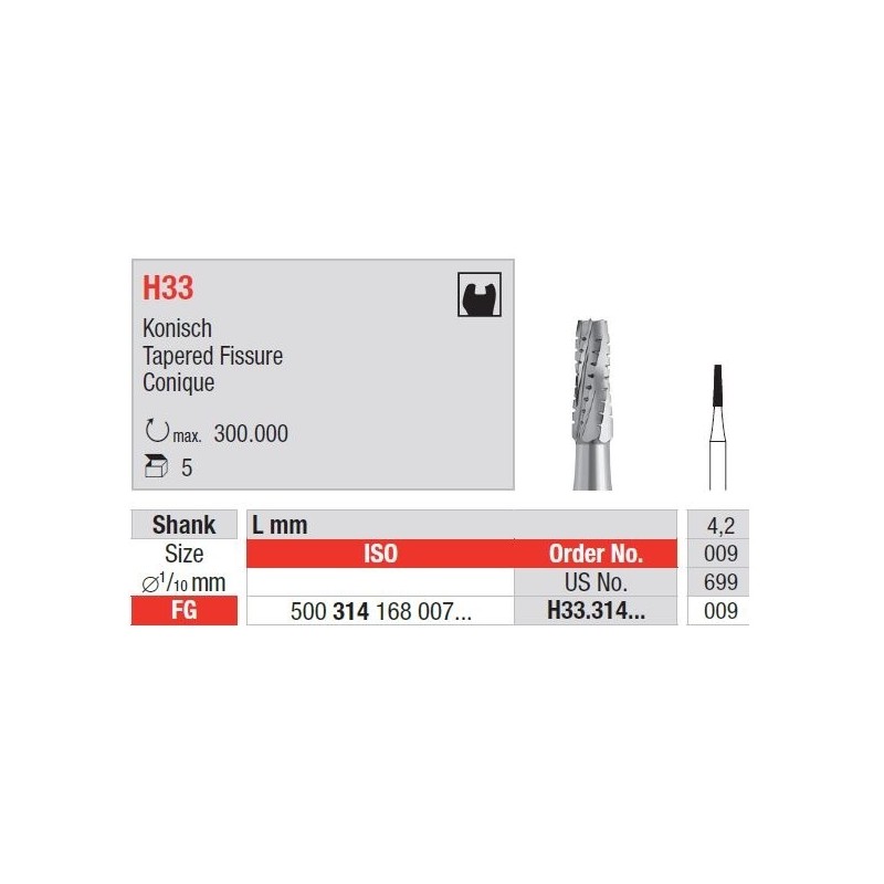 Freze TC Bur FG - tapered fissure  H33. 314 009